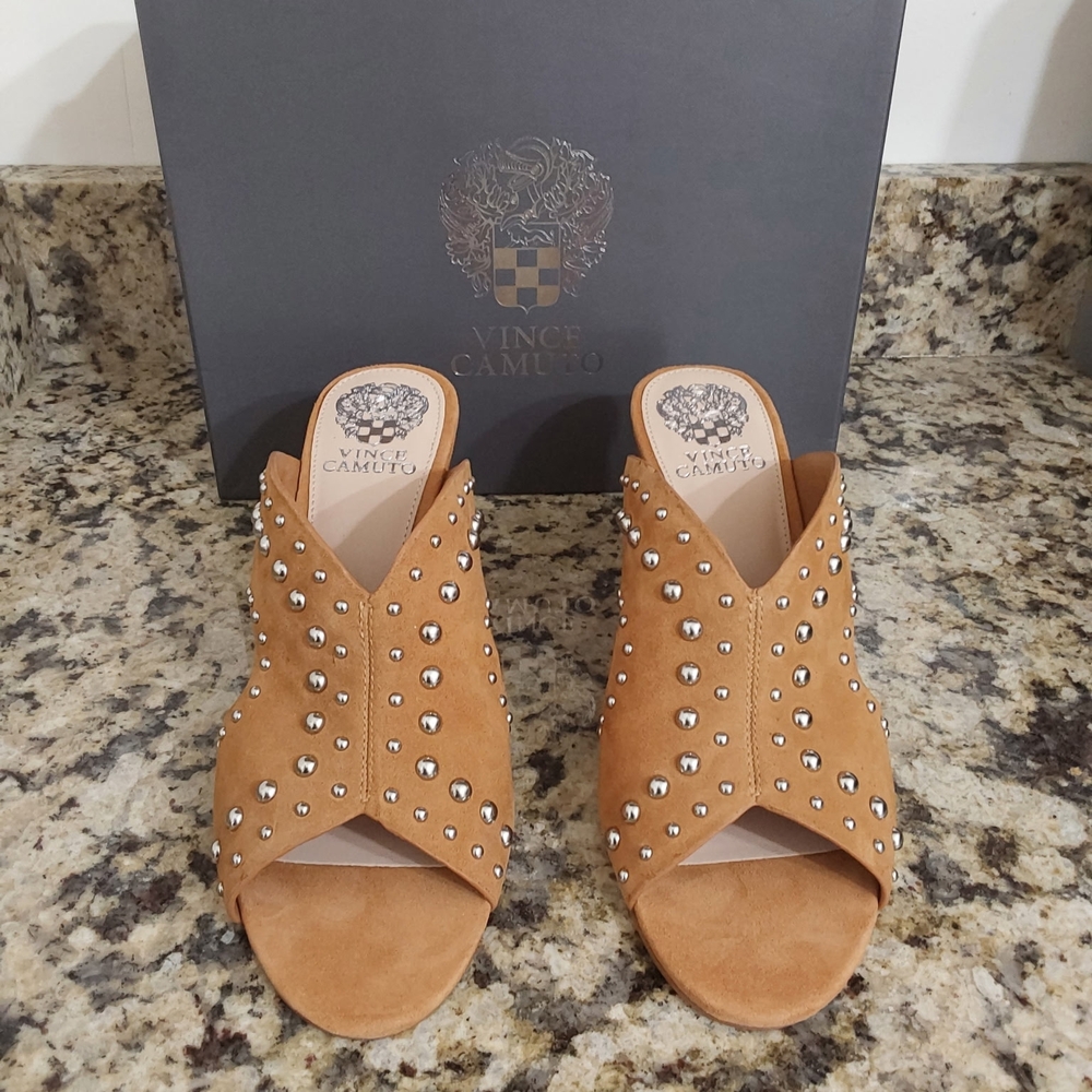 Vince Camuto Brown Studded Mules